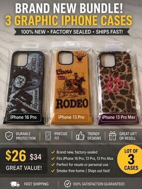 Brand New Lot of 3 iPhone Cases - Fits 16 Pro, 13 Pro, 13 Pro Max